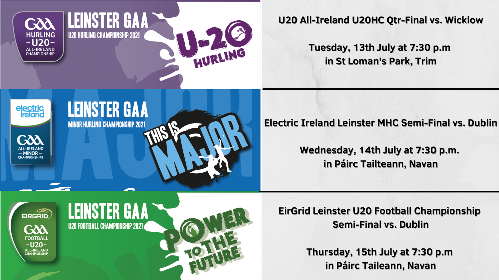 Tickets – All-Ireland U20HC / Leinster MHC & U20FC