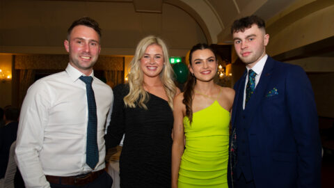 01-04-22. Meath GAA Annual Sponsors Night and Club Awards Presentations 2020/2021 at the Castle Arch Hotel, Trim.
L to R: Alan Douglas, Sarah Kelly, Rachel Garrett and James Murray.
Photo: John Quirke / www.quirke.ie
©John Quirke Photography, 16 Proudstown Road, Navan.  Co. Meath. 046-9028461 / 087-2579454.