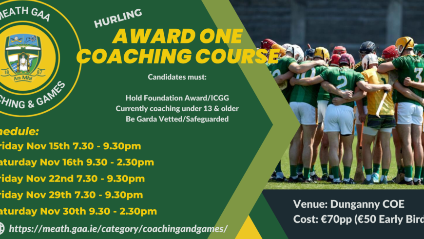 Hurling Award One Coaching Course – Book Now!
